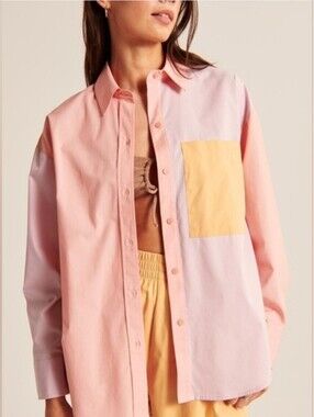 Abercrombie & Fitch Colorblock Button Up Shirt Size Large Long Sleeve Oversized